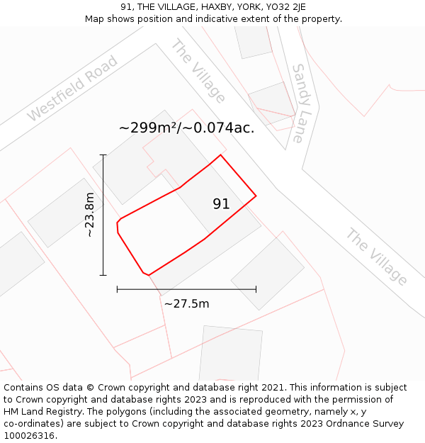 91, THE VILLAGE, HAXBY, YORK, YO32 2JE: Plot and title map