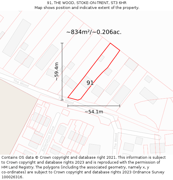 91, THE WOOD, STOKE-ON-TRENT, ST3 6HR: Plot and title map