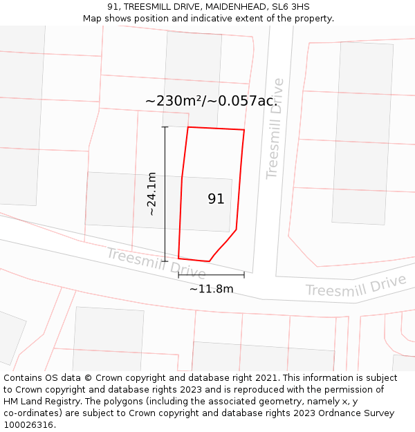 91, TREESMILL DRIVE, MAIDENHEAD, SL6 3HS: Plot and title map