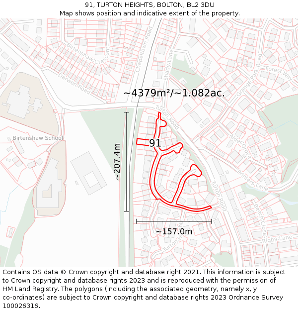 91, TURTON HEIGHTS, BOLTON, BL2 3DU: Plot and title map