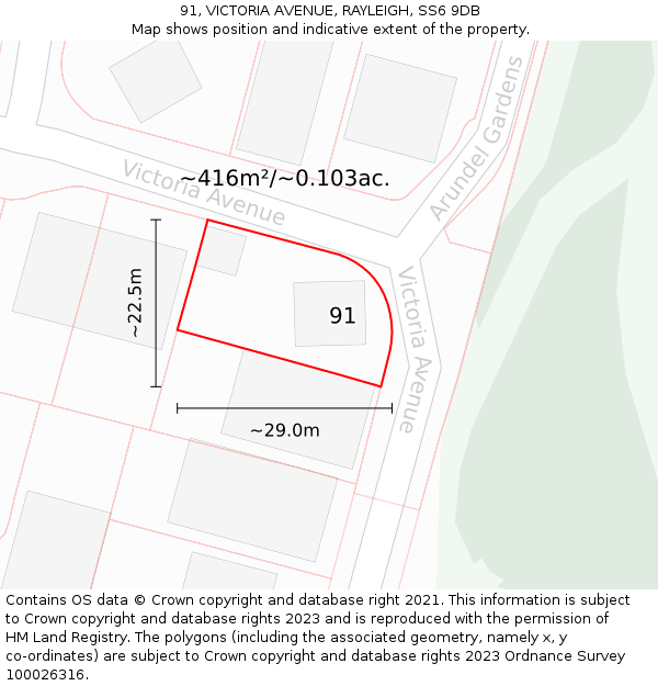 91, VICTORIA AVENUE, RAYLEIGH, SS6 9DB: Plot and title map