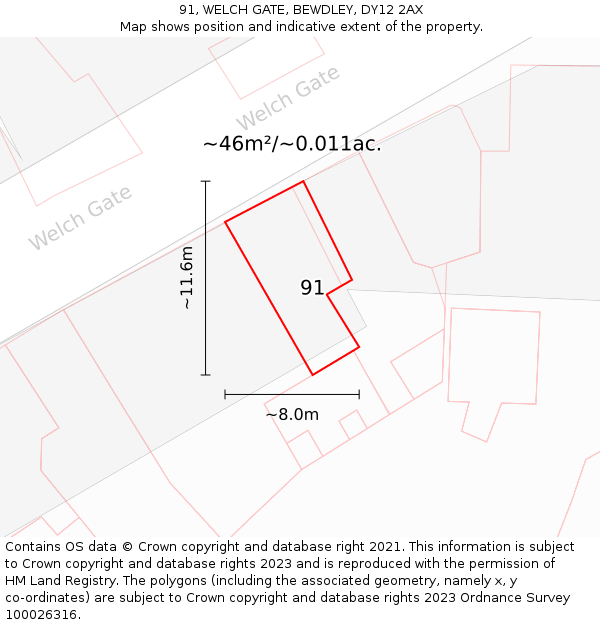 91, WELCH GATE, BEWDLEY, DY12 2AX: Plot and title map