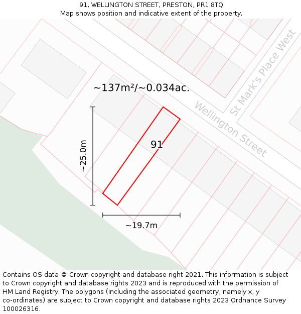 91, WELLINGTON STREET, PRESTON, PR1 8TQ: Plot and title map