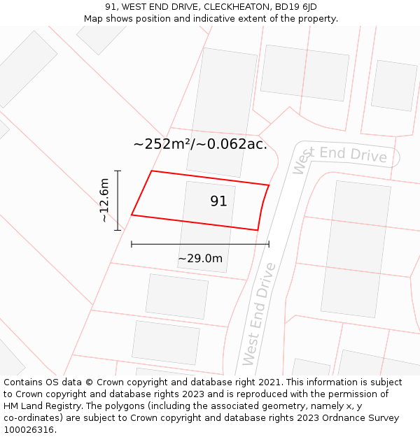 91, WEST END DRIVE, CLECKHEATON, BD19 6JD: Plot and title map