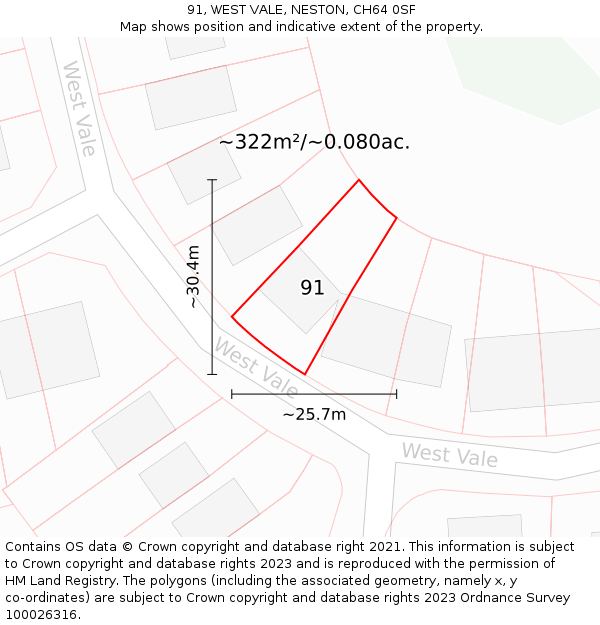 91, WEST VALE, NESTON, CH64 0SF: Plot and title map