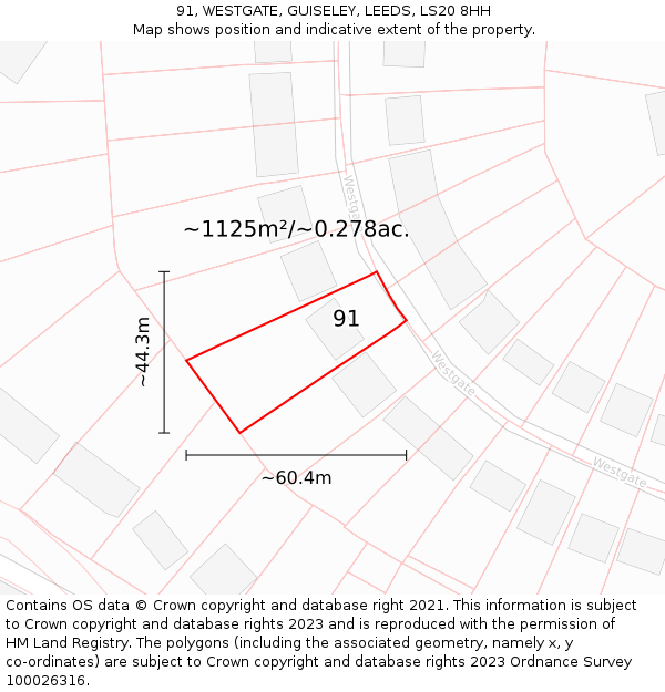 91, WESTGATE, GUISELEY, LEEDS, LS20 8HH: Plot and title map