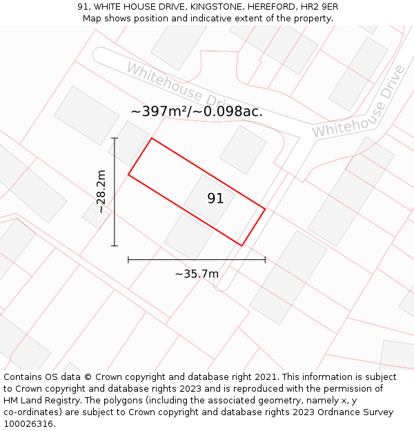 91, WHITE HOUSE DRIVE, KINGSTONE, HEREFORD, HR2 9ER: Plot and title map