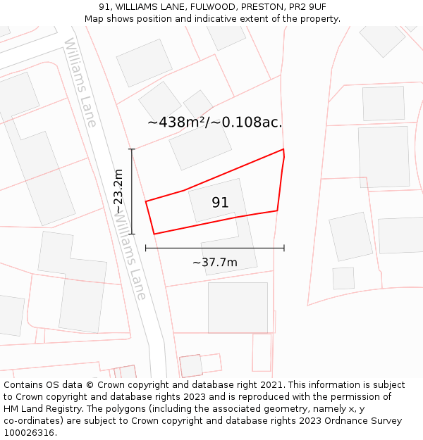 91, WILLIAMS LANE, FULWOOD, PRESTON, PR2 9UF: Plot and title map