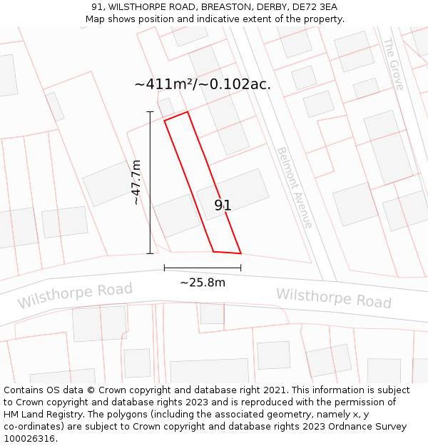 91, WILSTHORPE ROAD, BREASTON, DERBY, DE72 3EA: Plot and title map