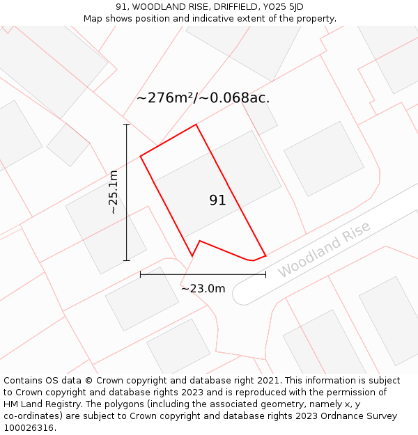 91, WOODLAND RISE, DRIFFIELD, YO25 5JD: Plot and title map