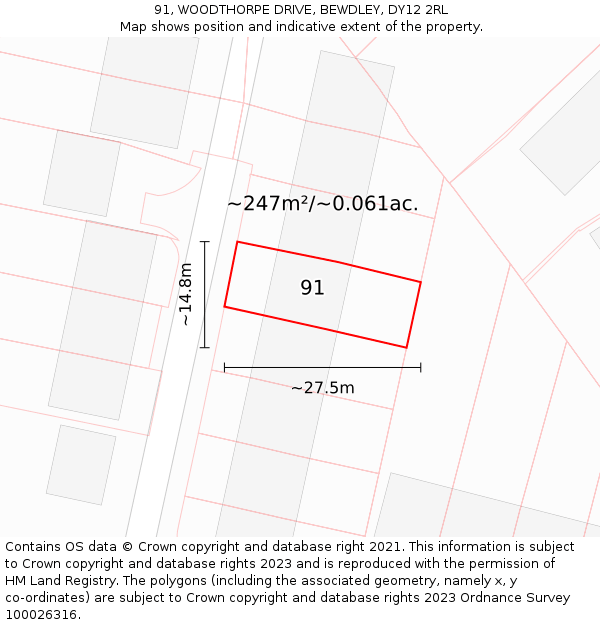 91, WOODTHORPE DRIVE, BEWDLEY, DY12 2RL: Plot and title map