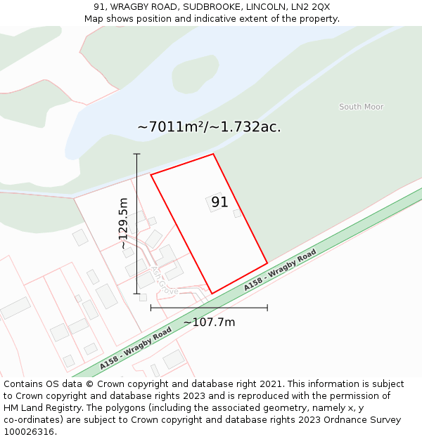 91, WRAGBY ROAD, SUDBROOKE, LINCOLN, LN2 2QX: Plot and title map