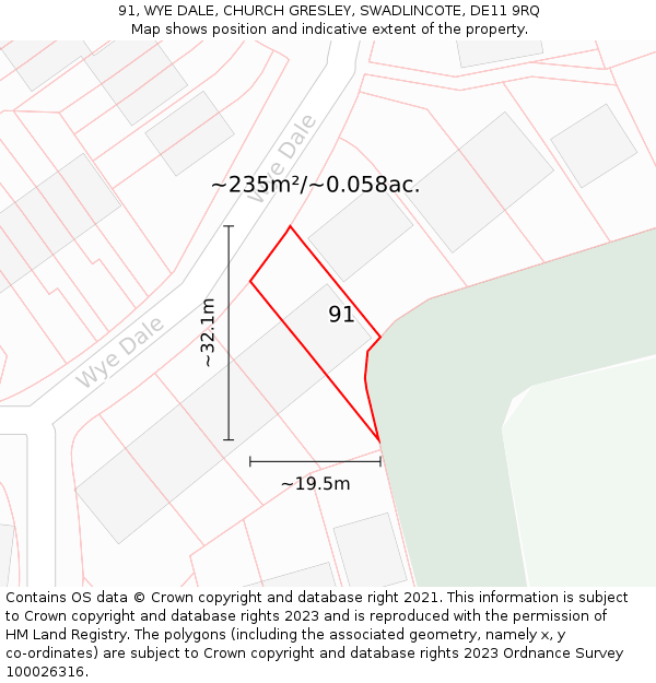 91, WYE DALE, CHURCH GRESLEY, SWADLINCOTE, DE11 9RQ: Plot and title map