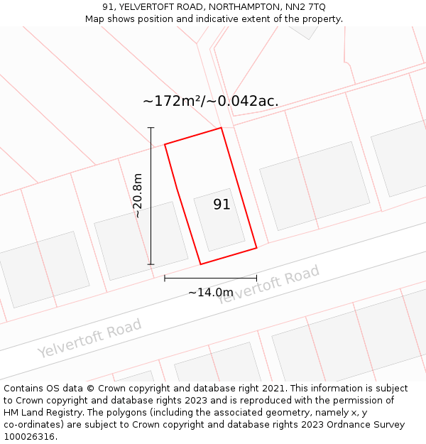 91, YELVERTOFT ROAD, NORTHAMPTON, NN2 7TQ: Plot and title map