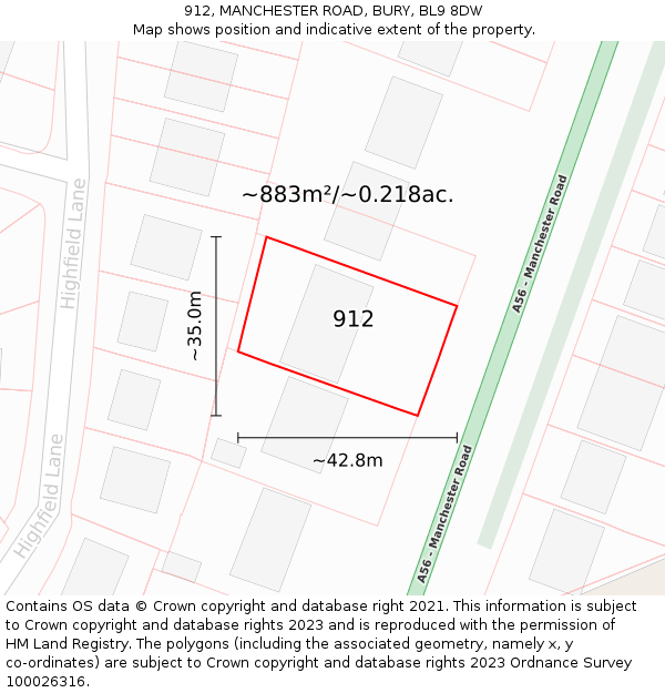 912, MANCHESTER ROAD, BURY, BL9 8DW: Plot and title map