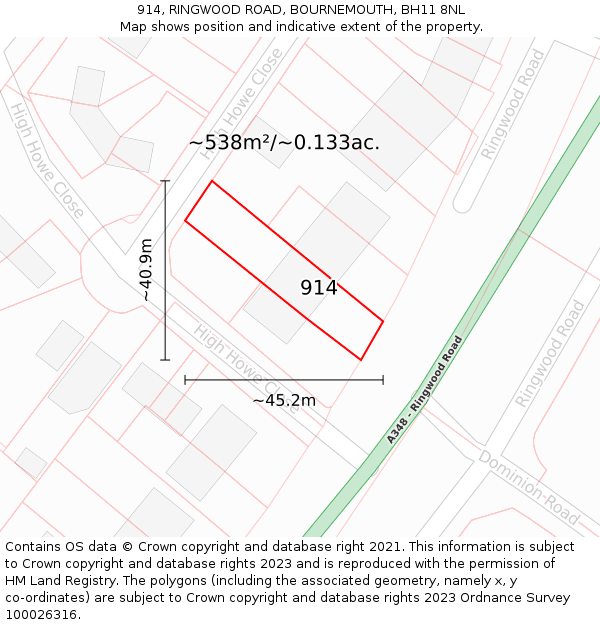 914, RINGWOOD ROAD, BOURNEMOUTH, BH11 8NL: Plot and title map