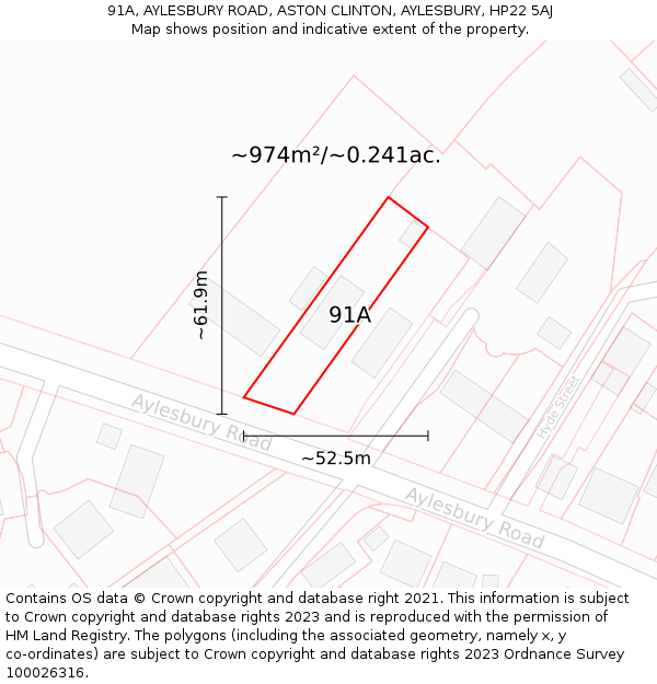 91A, AYLESBURY ROAD, ASTON CLINTON, AYLESBURY, HP22 5AJ: Plot and title map