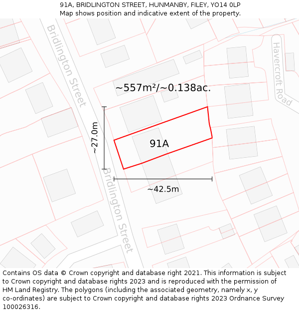 91A, BRIDLINGTON STREET, HUNMANBY, FILEY, YO14 0LP: Plot and title map