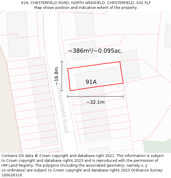 91A, CHESTERFIELD ROAD, NORTH WINGFIELD, CHESTERFIELD, S42 5LF: Plot and title map