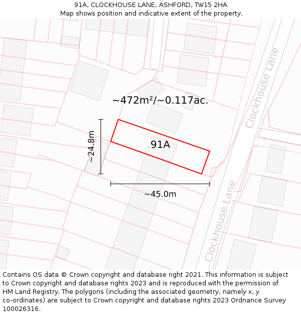 91A, CLOCKHOUSE LANE, ASHFORD, TW15 2HA: Plot and title map