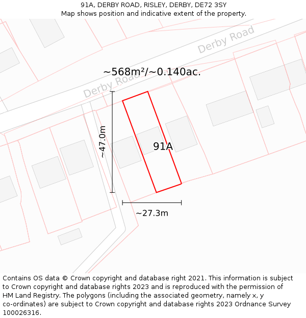 91A, DERBY ROAD, RISLEY, DERBY, DE72 3SY: Plot and title map