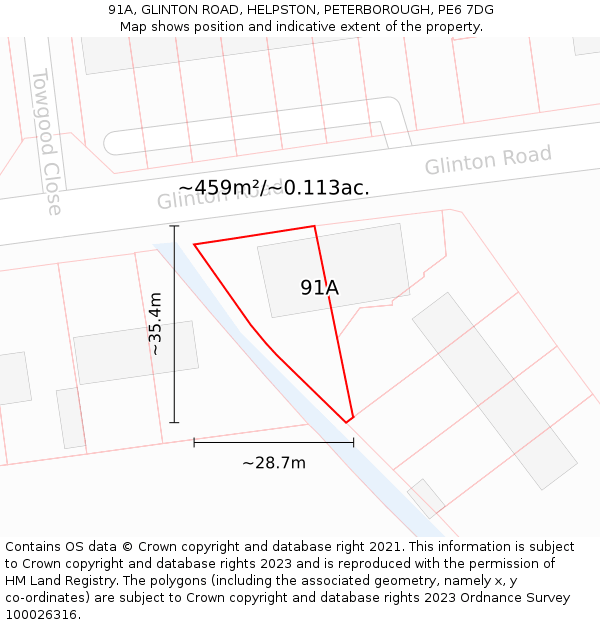 91A, GLINTON ROAD, HELPSTON, PETERBOROUGH, PE6 7DG: Plot and title map