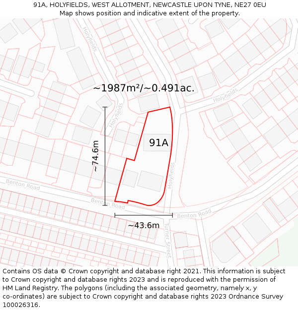 91A, HOLYFIELDS, WEST ALLOTMENT, NEWCASTLE UPON TYNE, NE27 0EU: Plot and title map