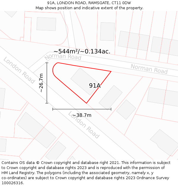 91A, LONDON ROAD, RAMSGATE, CT11 0DW: Plot and title map