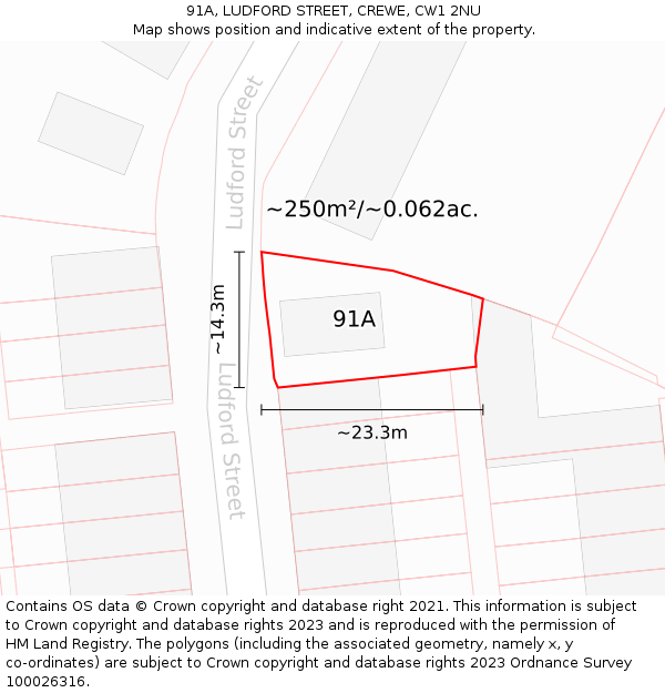 91A, LUDFORD STREET, CREWE, CW1 2NU: Plot and title map