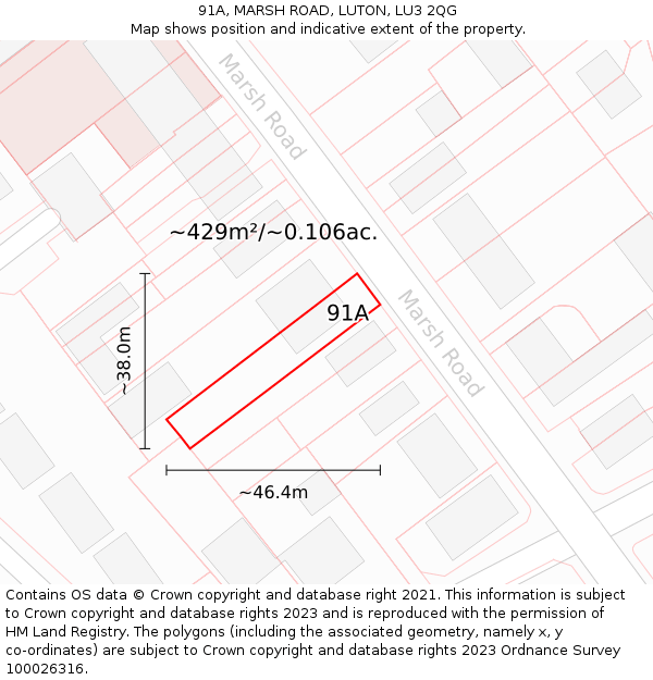 91A, MARSH ROAD, LUTON, LU3 2QG: Plot and title map