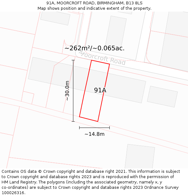 91A, MOORCROFT ROAD, BIRMINGHAM, B13 8LS: Plot and title map