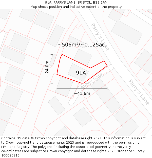 91A, PARRYS LANE, BRISTOL, BS9 1AN: Plot and title map