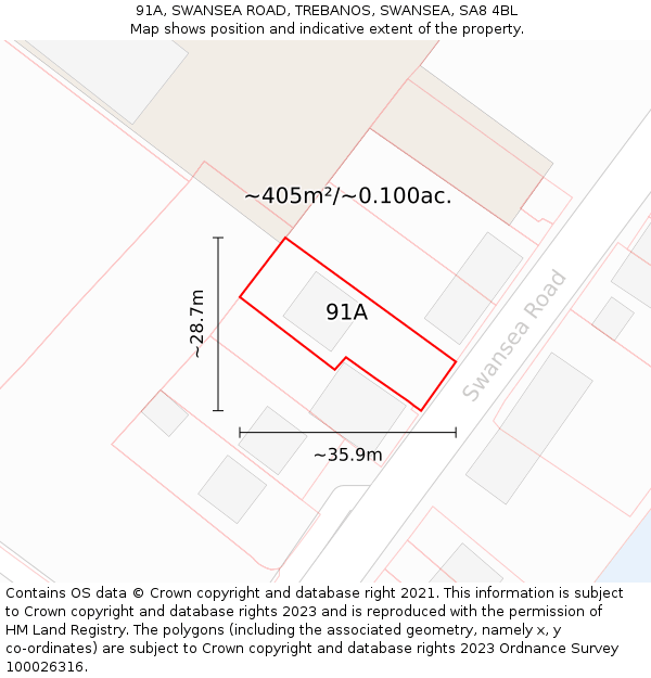 91A, SWANSEA ROAD, TREBANOS, SWANSEA, SA8 4BL: Plot and title map