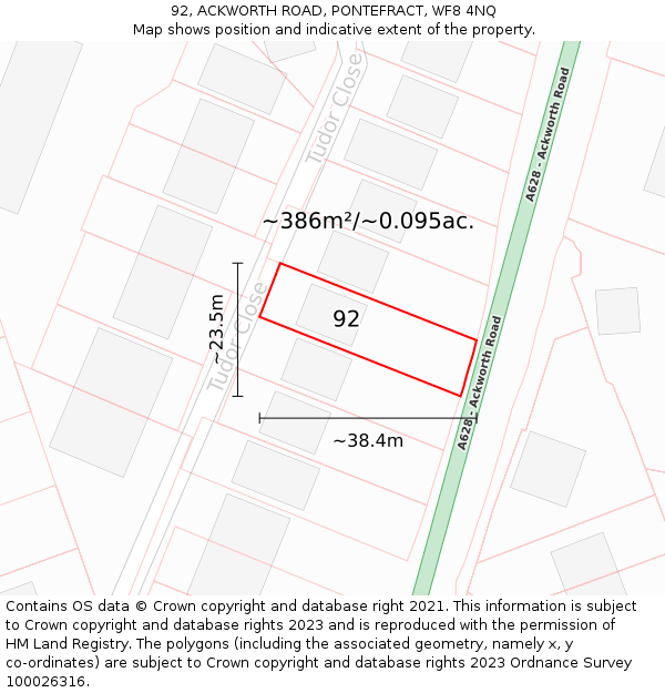 92, ACKWORTH ROAD, PONTEFRACT, WF8 4NQ: Plot and title map