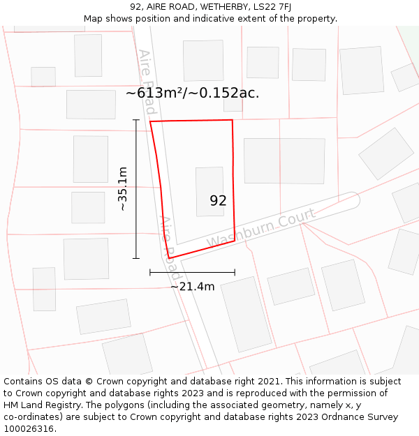 92, AIRE ROAD, WETHERBY, LS22 7FJ: Plot and title map