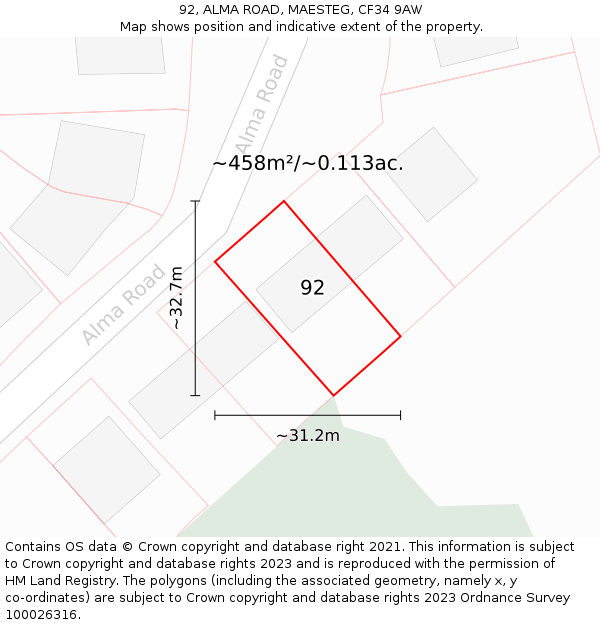 92, ALMA ROAD, MAESTEG, CF34 9AW: Plot and title map