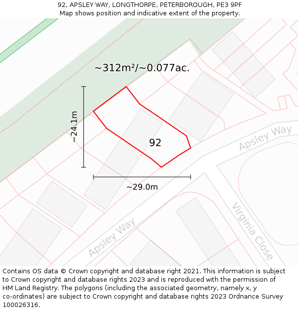 92, APSLEY WAY, LONGTHORPE, PETERBOROUGH, PE3 9PF: Plot and title map