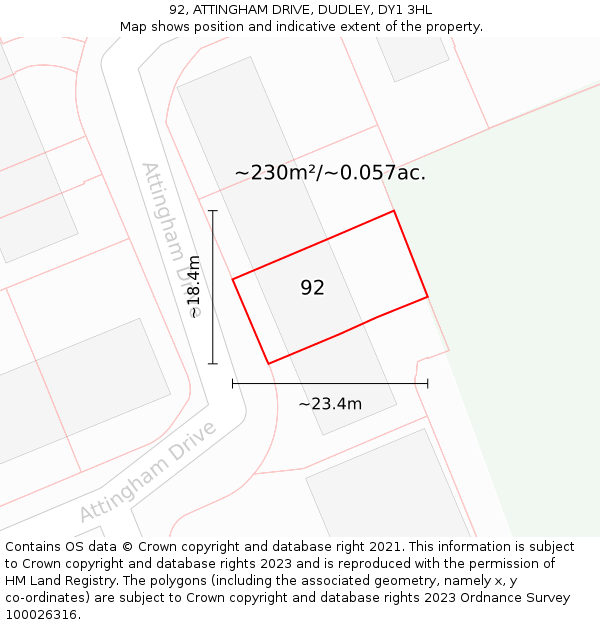 92, ATTINGHAM DRIVE, DUDLEY, DY1 3HL: Plot and title map