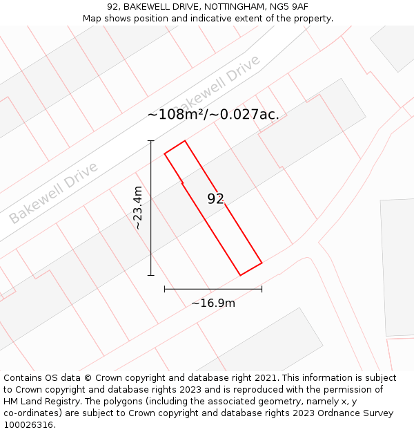 92, BAKEWELL DRIVE, NOTTINGHAM, NG5 9AF: Plot and title map