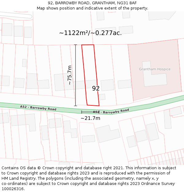 92, BARROWBY ROAD, GRANTHAM, NG31 8AF: Plot and title map