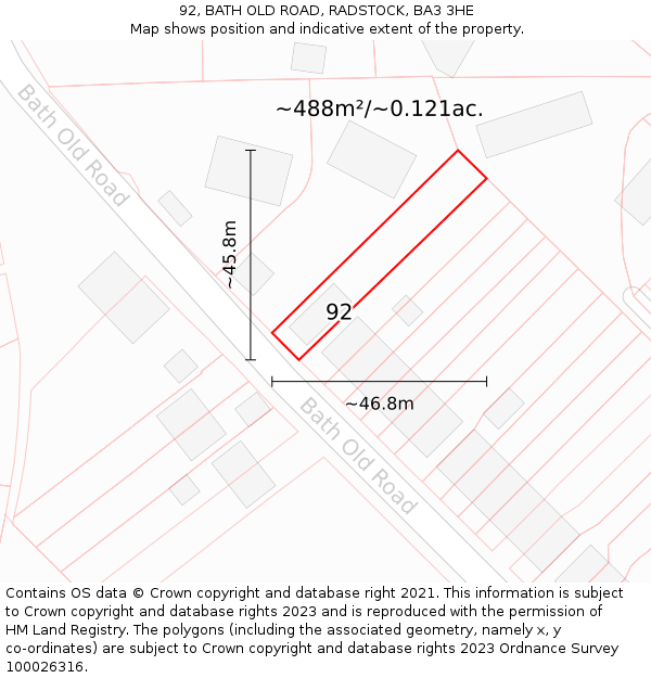 92, BATH OLD ROAD, RADSTOCK, BA3 3HE: Plot and title map