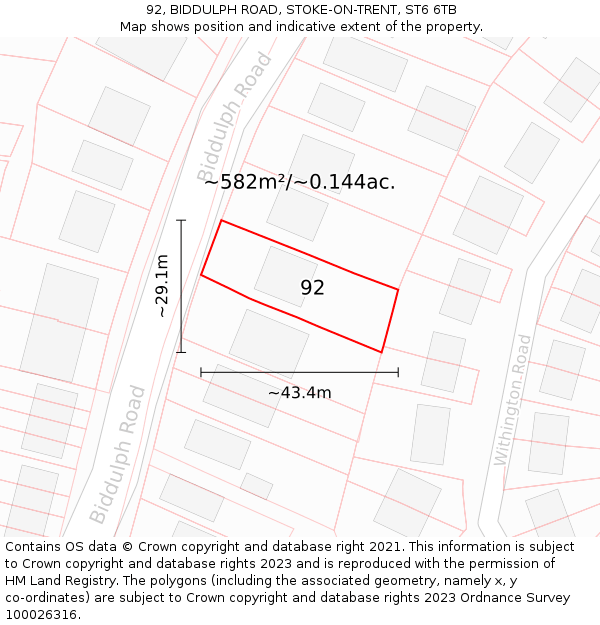 92, BIDDULPH ROAD, STOKE-ON-TRENT, ST6 6TB: Plot and title map