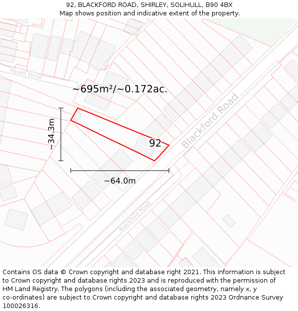 92, BLACKFORD ROAD, SHIRLEY, SOLIHULL, B90 4BX: Plot and title map