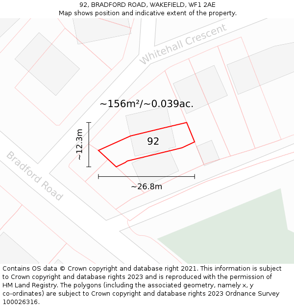 92, BRADFORD ROAD, WAKEFIELD, WF1 2AE: Plot and title map