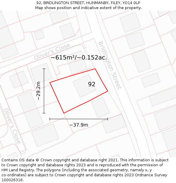 92, BRIDLINGTON STREET, HUNMANBY, FILEY, YO14 0LP: Plot and title map