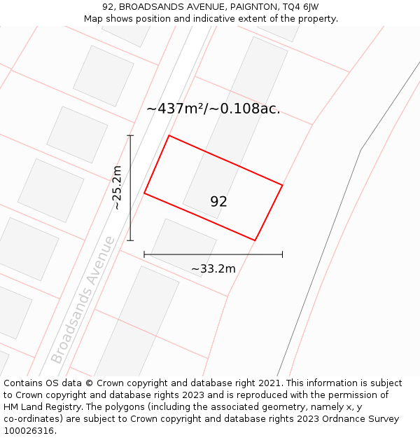 92, BROADSANDS AVENUE, PAIGNTON, TQ4 6JW: Plot and title map