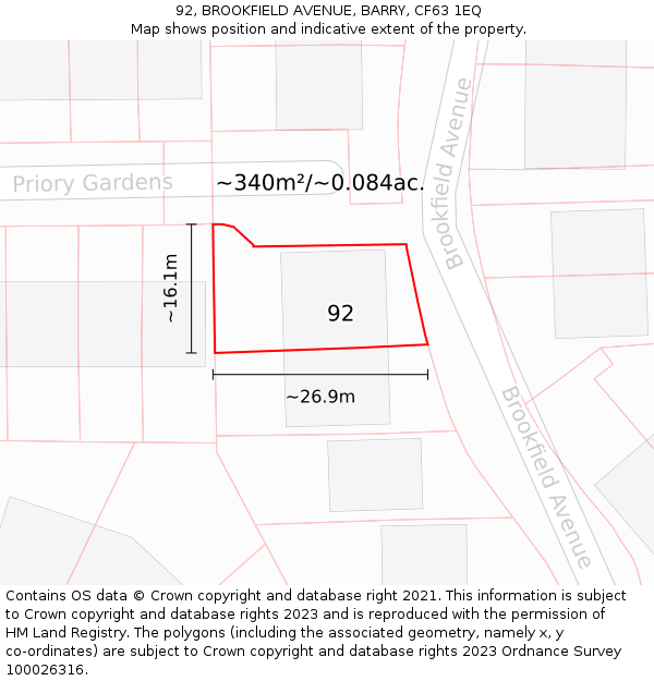 92, BROOKFIELD AVENUE, BARRY, CF63 1EQ: Plot and title map