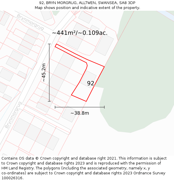 92, BRYN MORGRUG, ALLTWEN, SWANSEA, SA8 3DP: Plot and title map