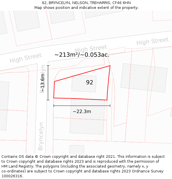 92, BRYNCELYN, NELSON, TREHARRIS, CF46 6HN: Plot and title map