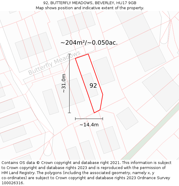 92, BUTTERFLY MEADOWS, BEVERLEY, HU17 9GB: Plot and title map